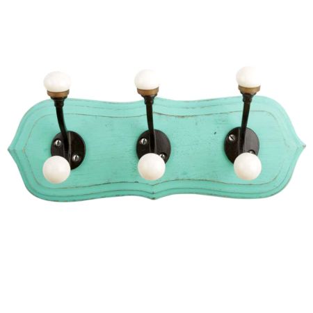 Sea Green Black Double Loop Ceramic Iron Wooden Hooks